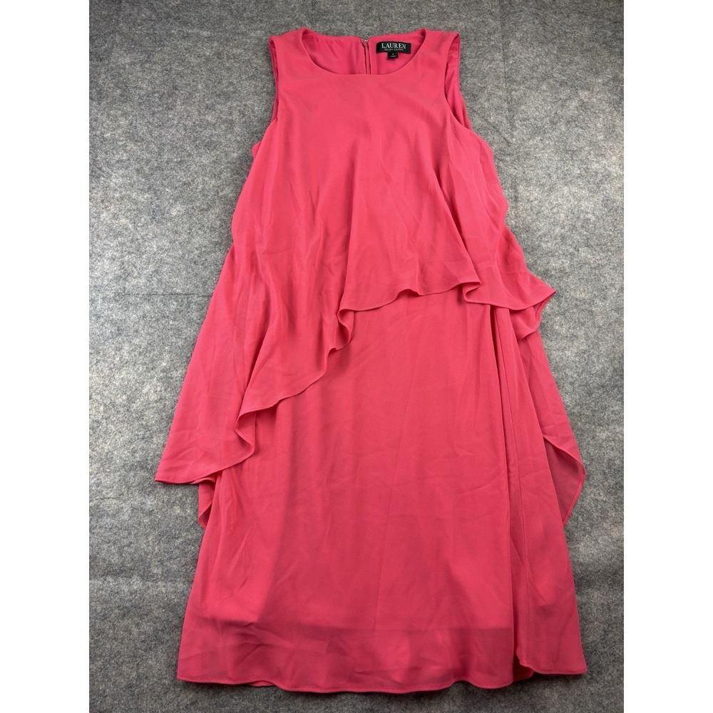 Lauren Ralph Pink Sleeveless Tiered Ruffle Cocktail Dress Women 2 Chic Flowy 00s